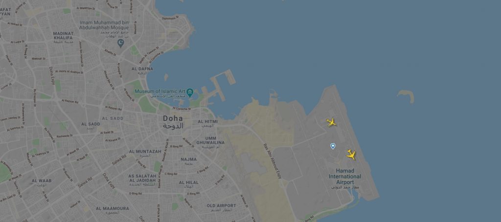 Flightradar24 - sky around Doha airport (Qatar)