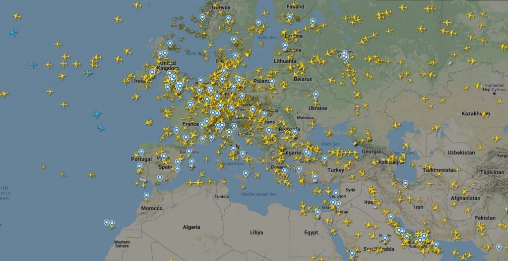 Flightradar24 - sky over Europe