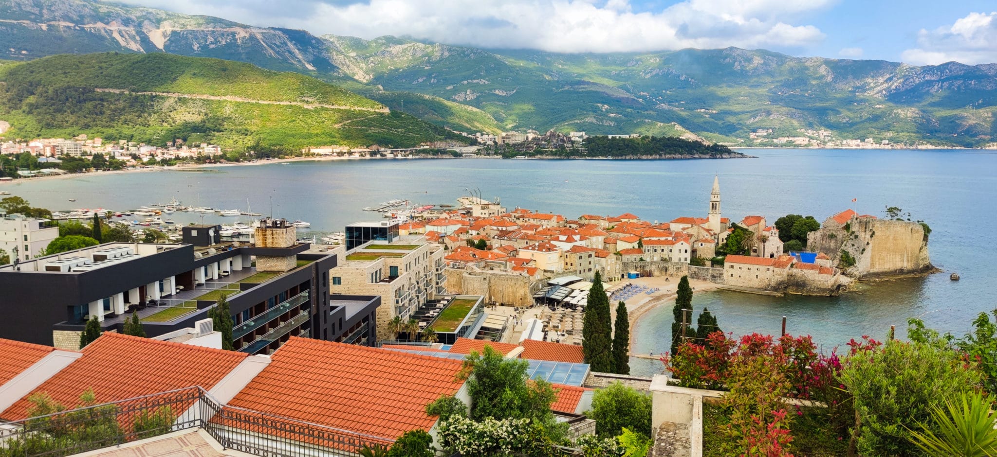 Panorama of the Old town of Budva in Montenegro. Adriatic coast.