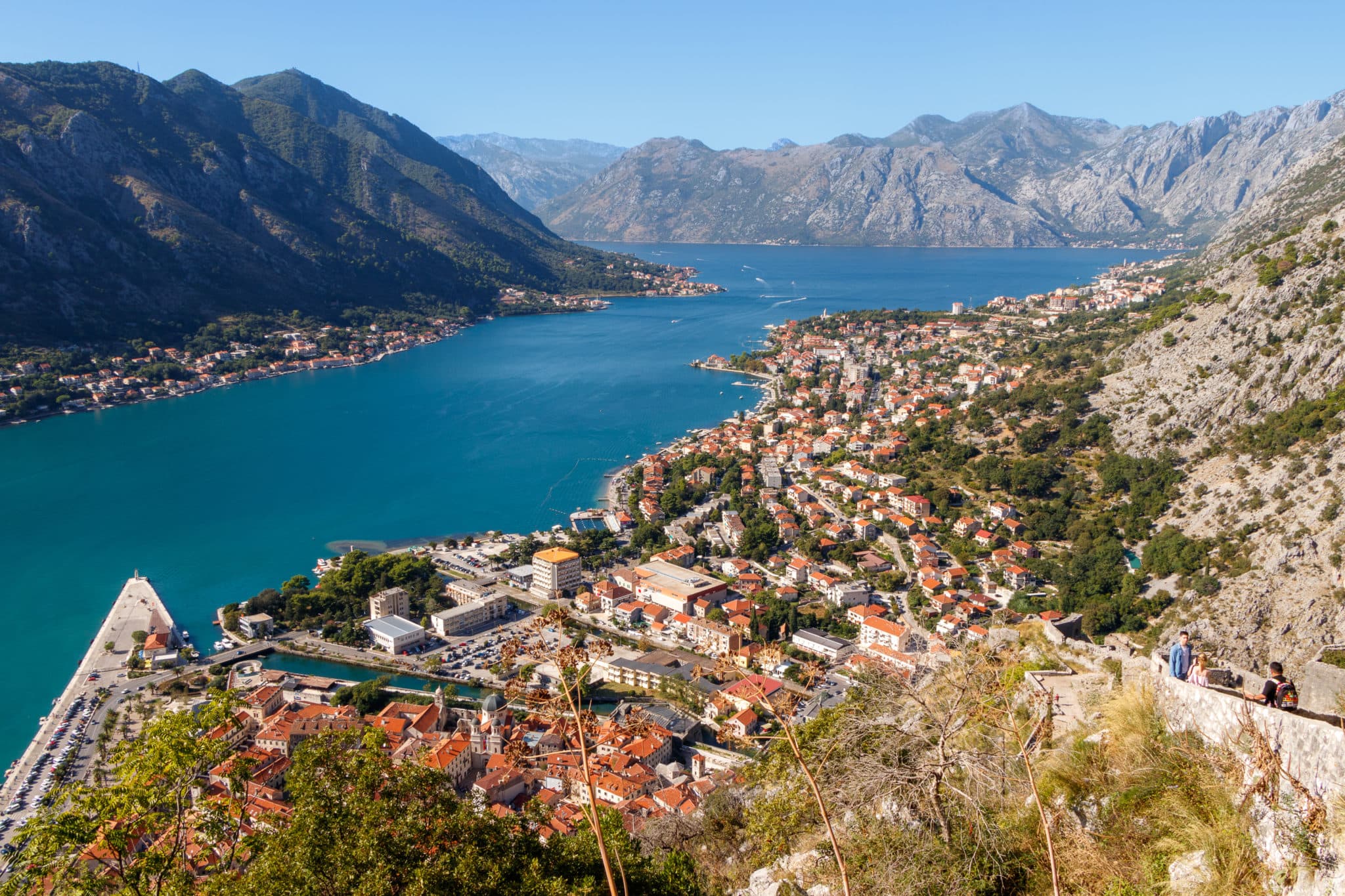 Panorama of the Bay of Kotor in Montenegro from the fortress above the city of Kotor. "Postcard" look.