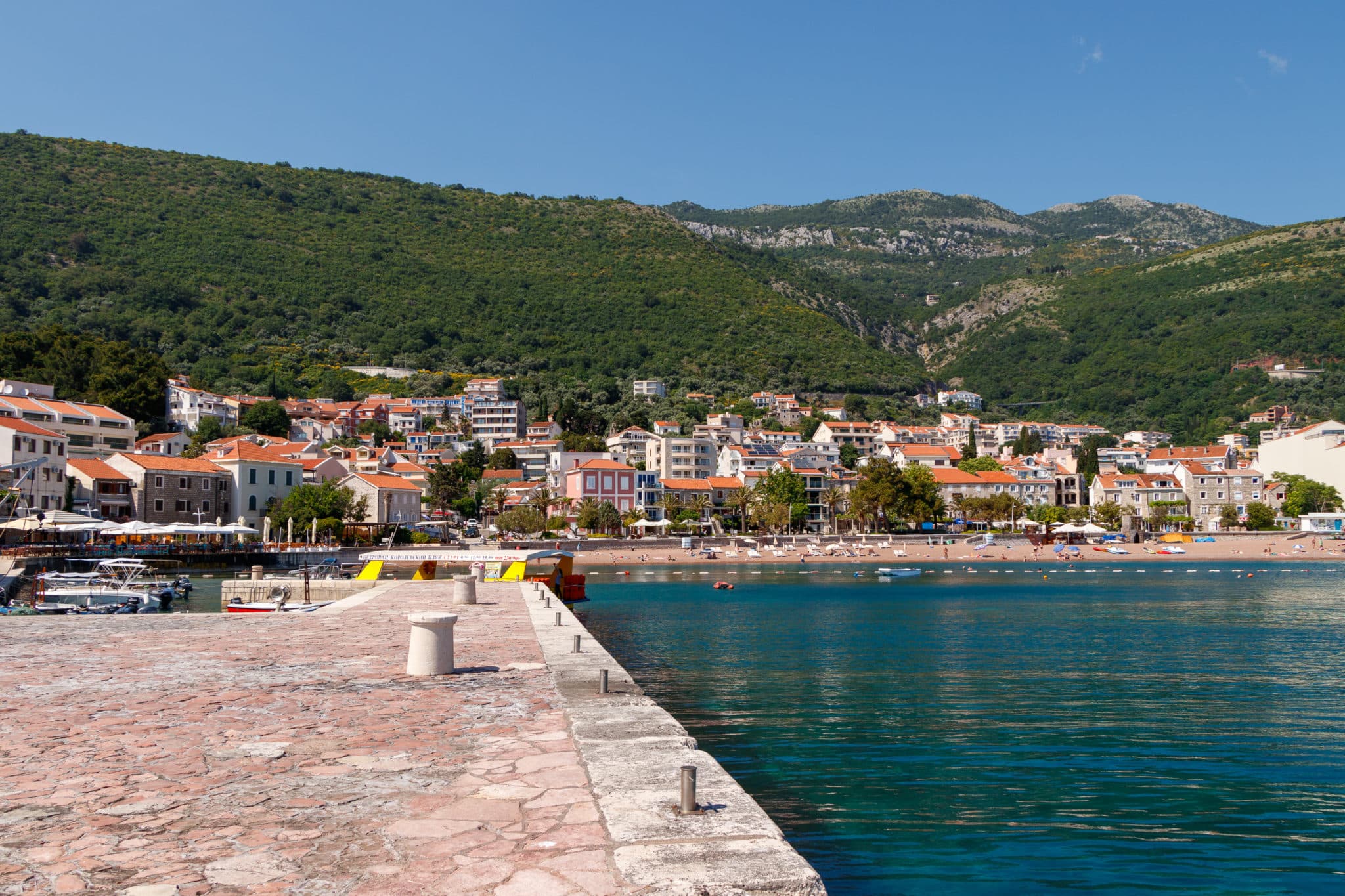 Town of Petrovac on the Budvanian Riviera in Montenegro. The Adriatic Sea.