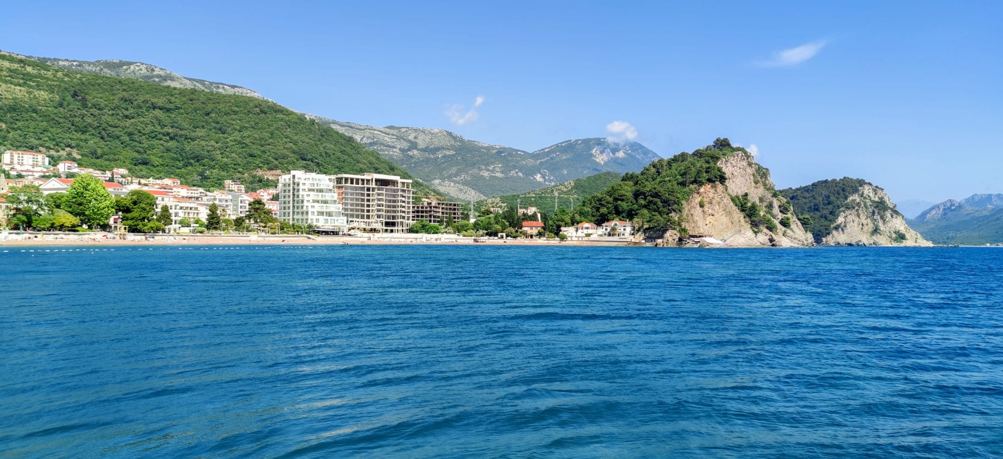 The city of Petrovac. Budva Riviera. New hotels on the first line.