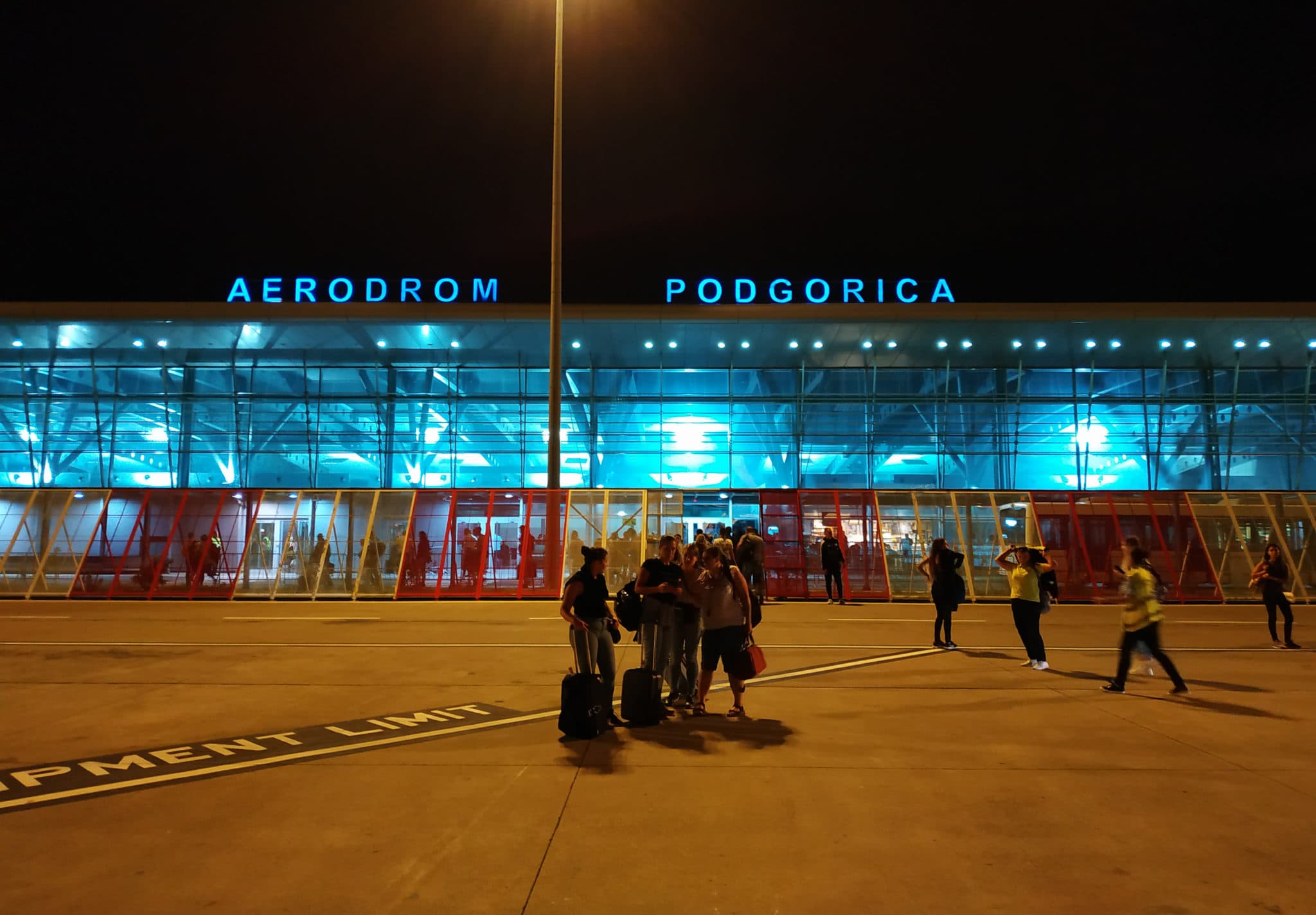 Podgorica airport in Montenegro on a warm September evening