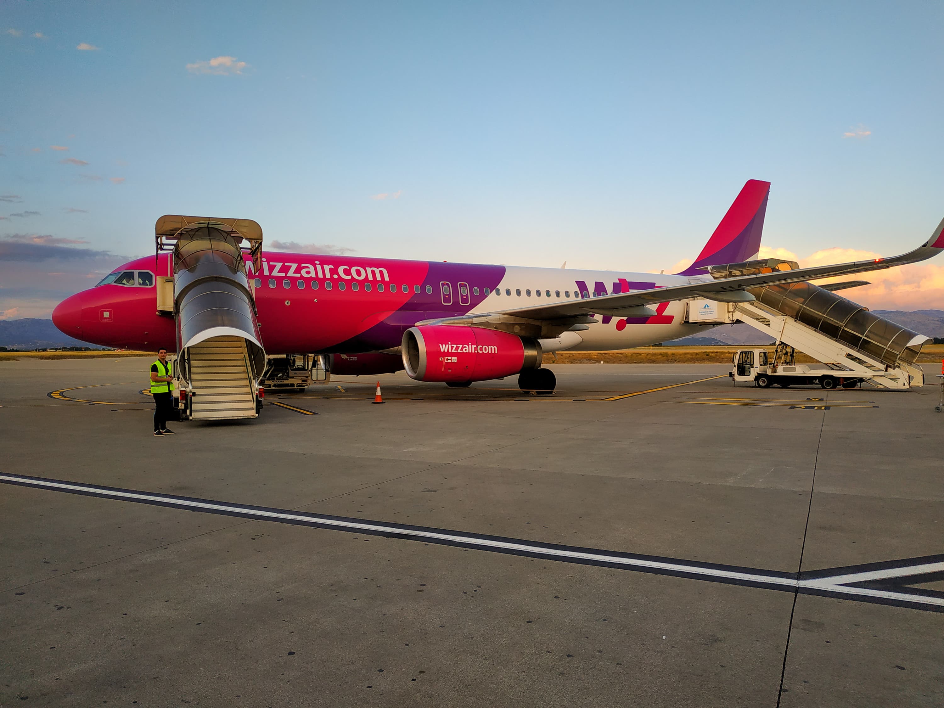 Wizz Air's aircraft at Podgorica airport in Montenegro is ready to take passengers on board and fly to Milan.