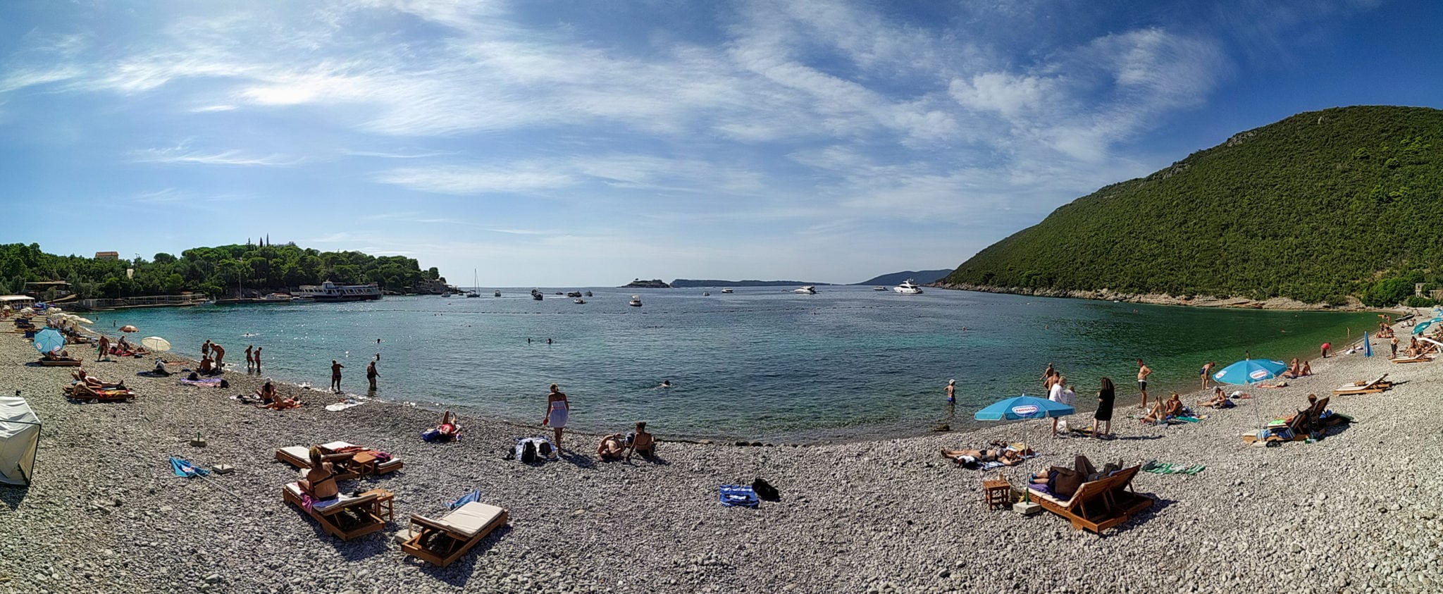 Panorama of the Zanjice beach in Montenegro. Lustica peninsula, near the town of Herceg Novi. The Adriatic Sea.