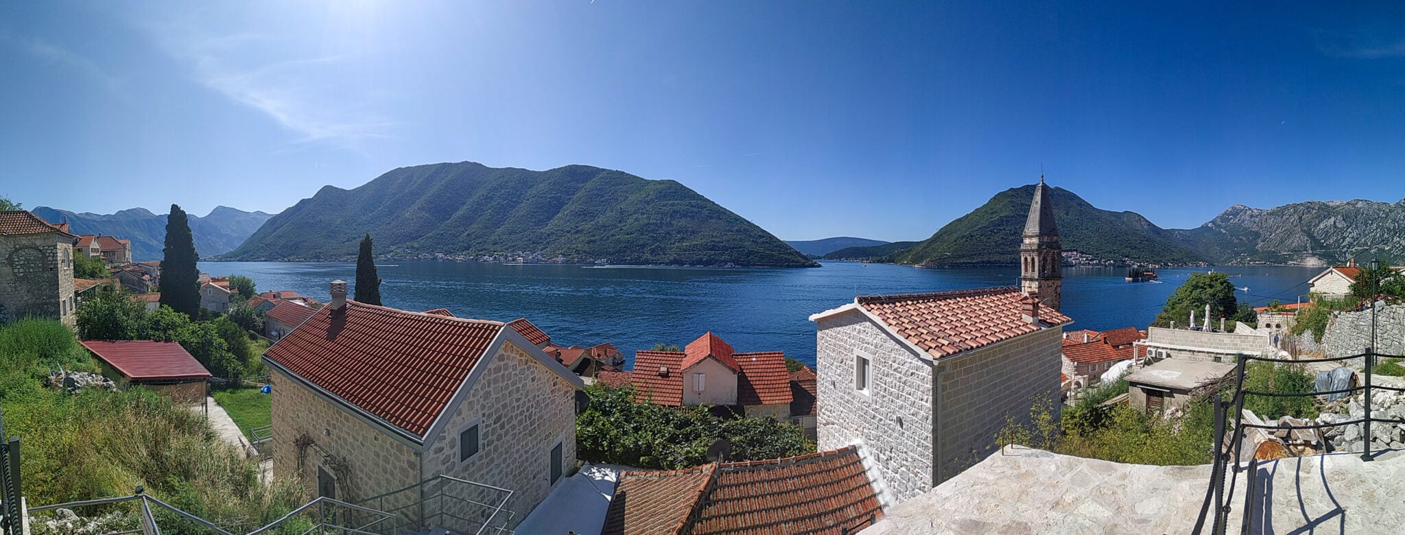 Panorama of the Bay of Kotor from the city of Perast. Montenegro.