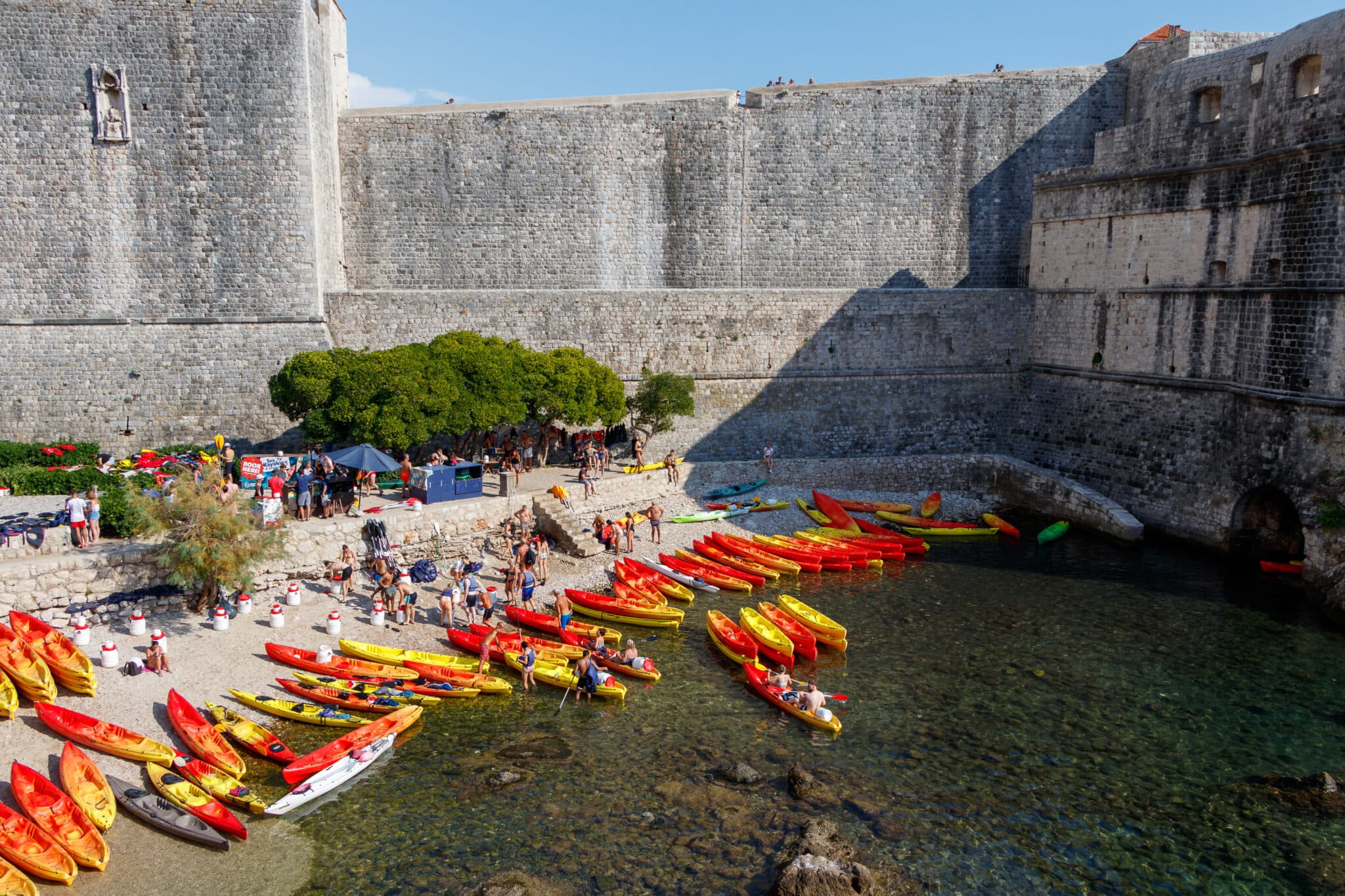 Beach under the walls of Dubrovnik Old Town in Croatia