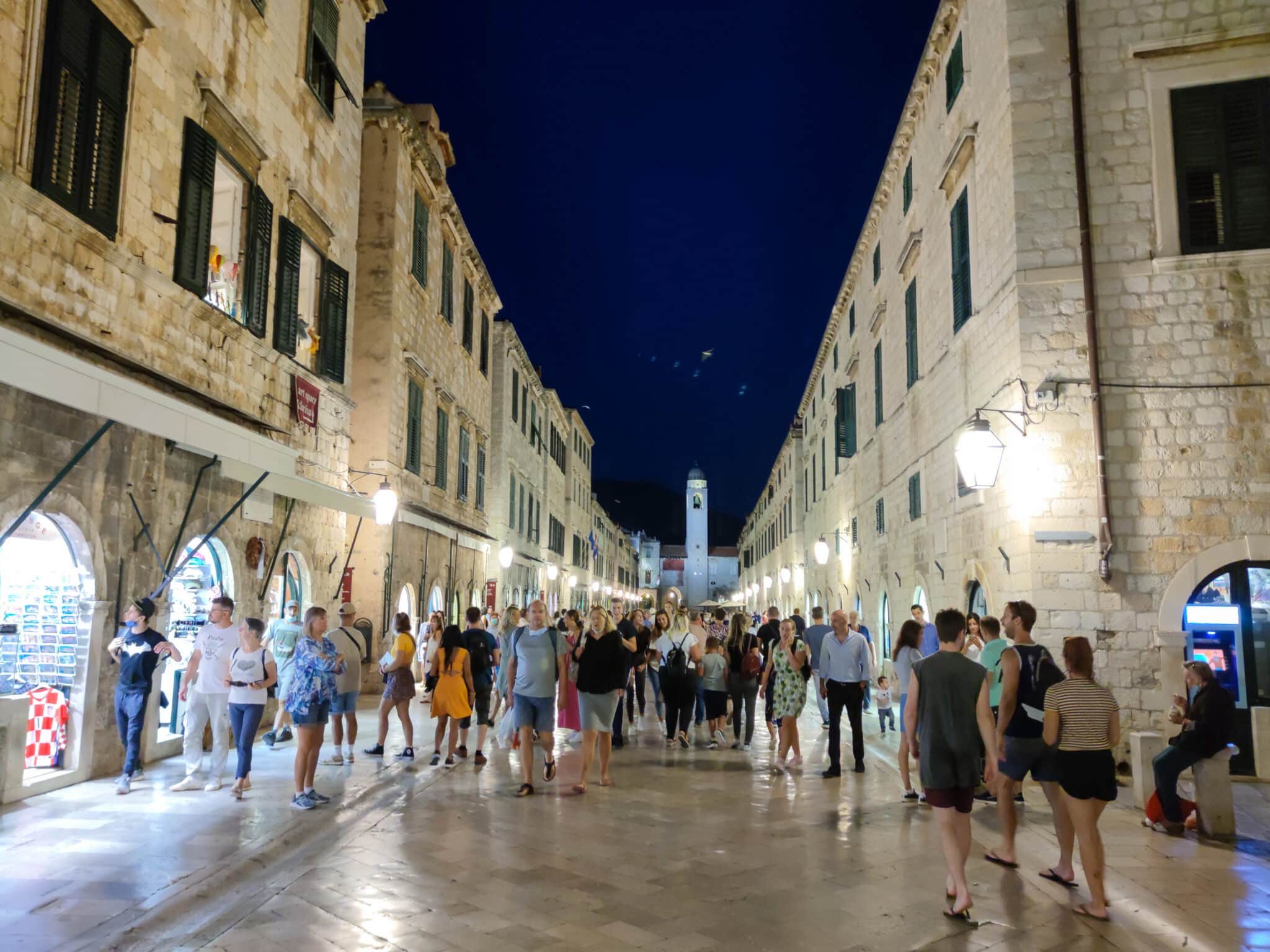 Stradun - the main street in the Dubrovnik Old Town in Croatia. Evening.