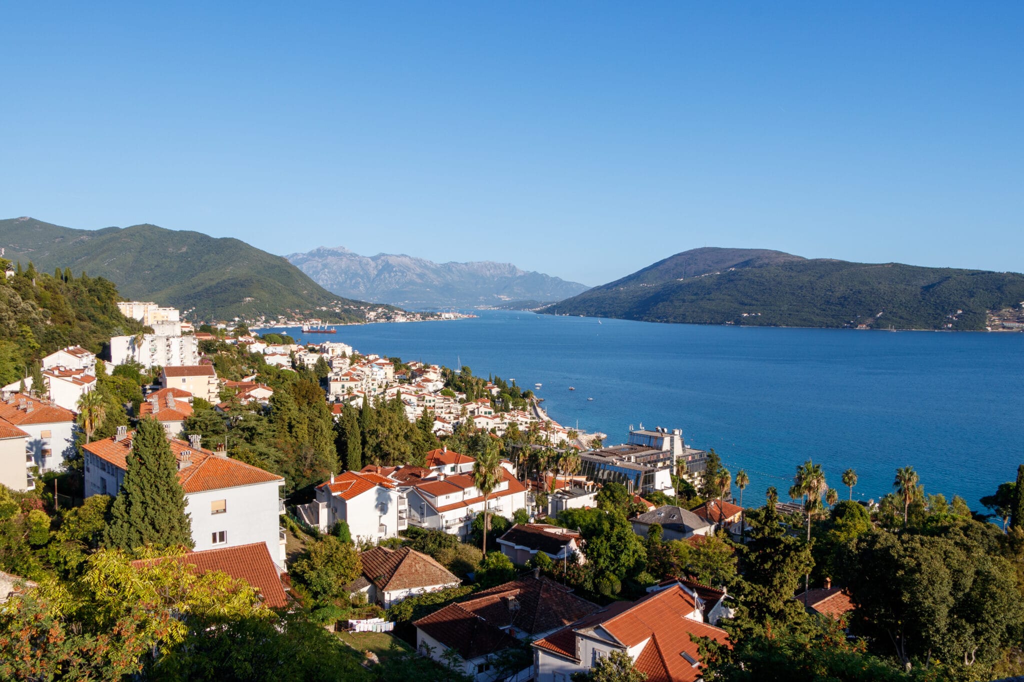 Panorama of the Bay of Kotor. View from the city of Herceg Novi. Montenegro.