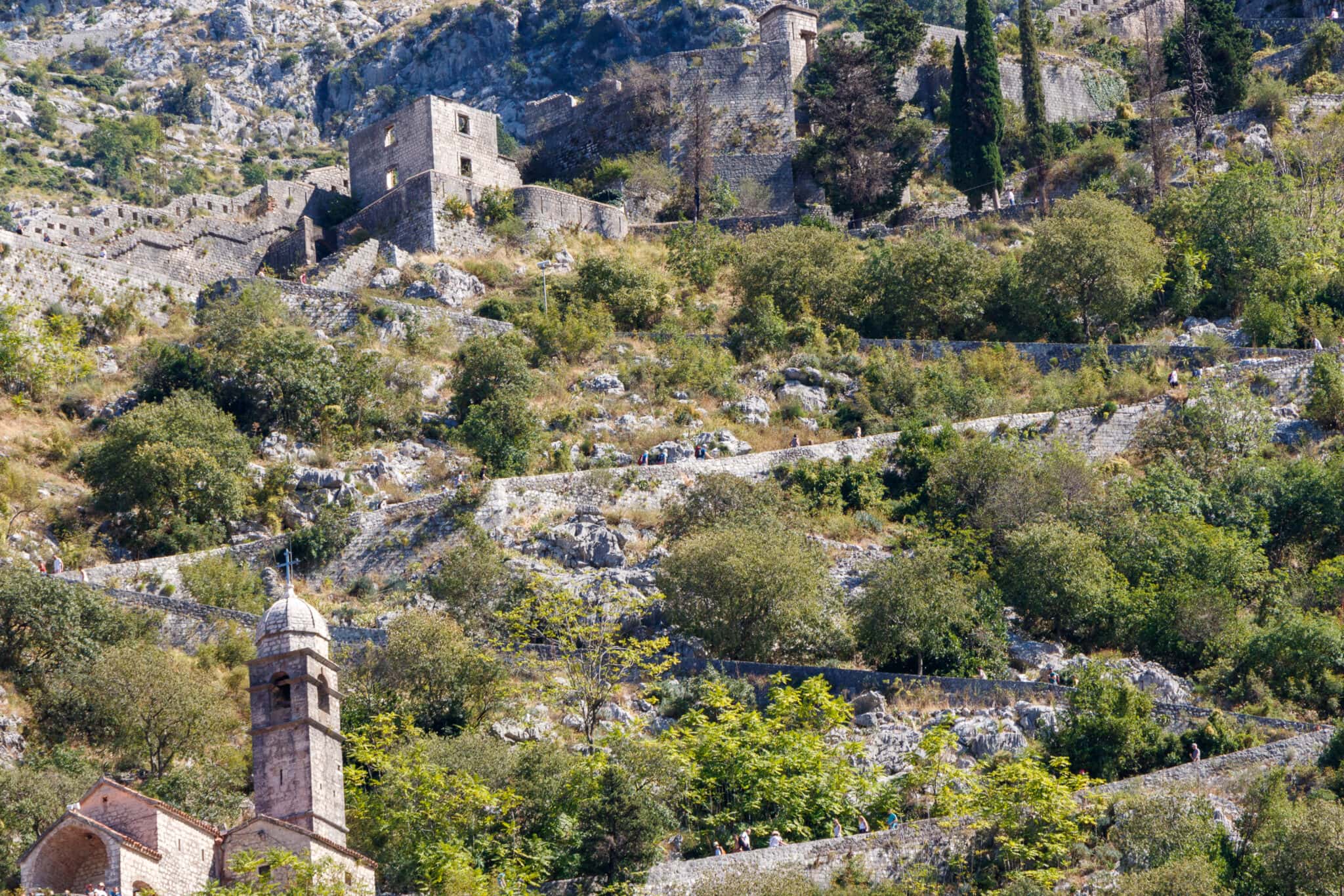 Climbing the stairs to the Kotor fortress. Kotor, Montenegro.