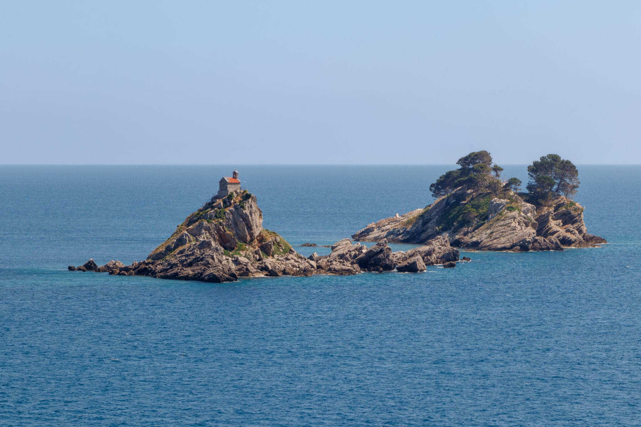 Katic and Holy Week Islands opposite the city of Petrovac in Montenegro