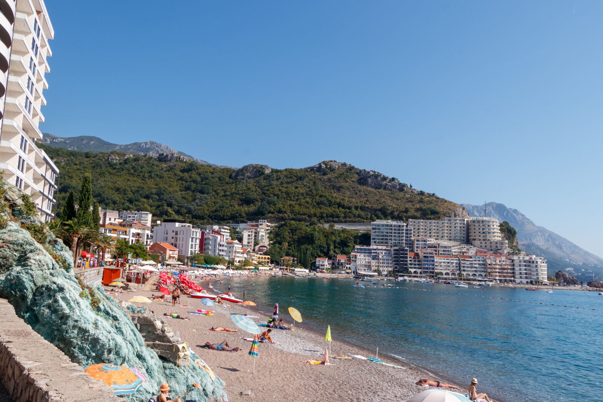 A beach in the Rafailovici. Budvanian Riviera, Montenegro.