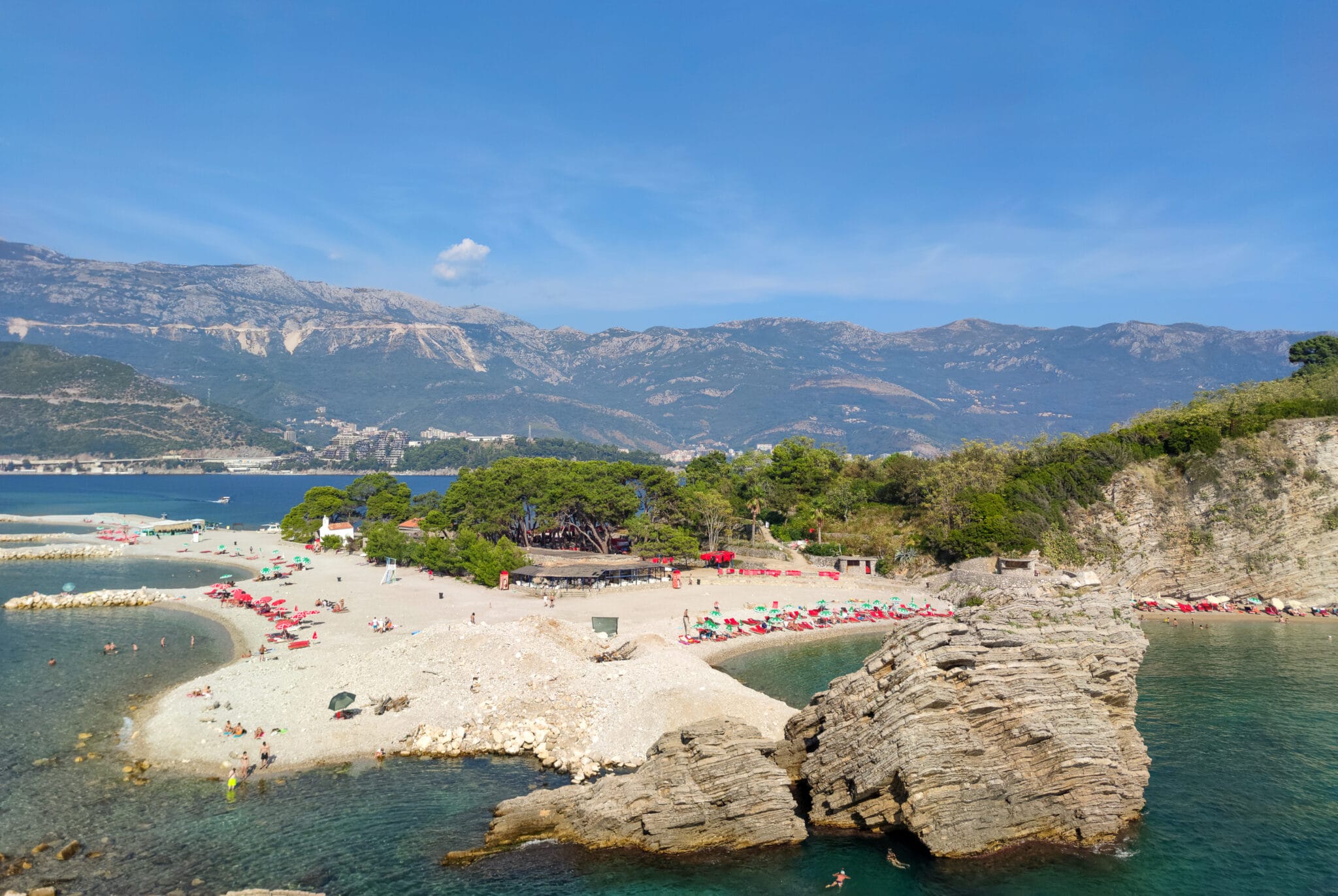 Hawaii beach on the Sveti Nikola (St. Nicholas) Island, opposite Budva in Montenegro