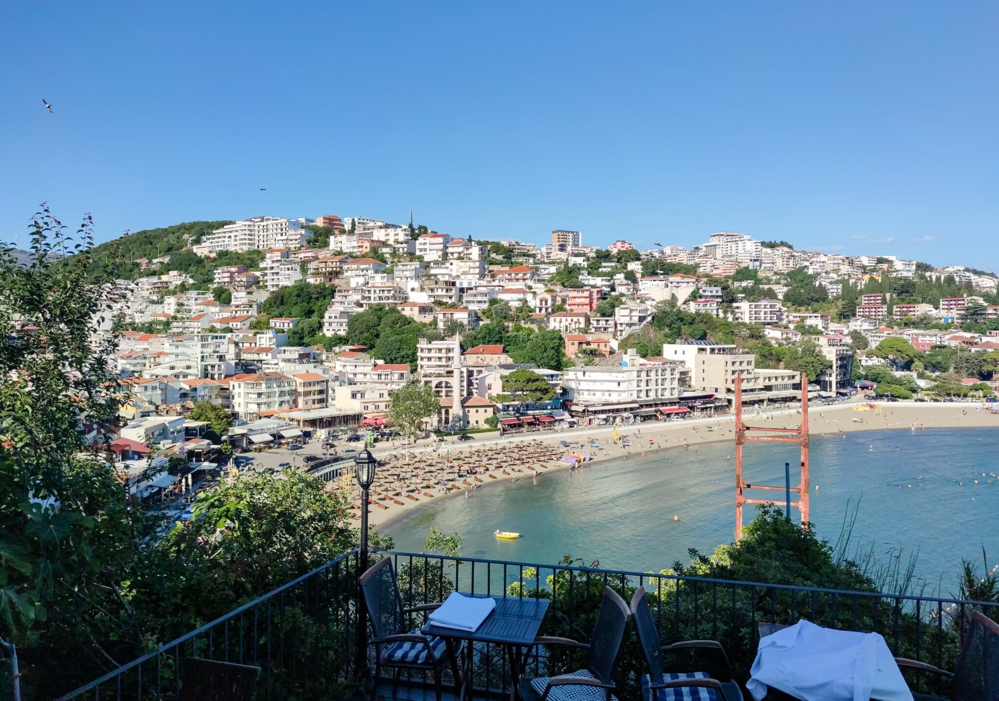 Panorama of Ulcinj city and Mala Plaza beach in Montenegro