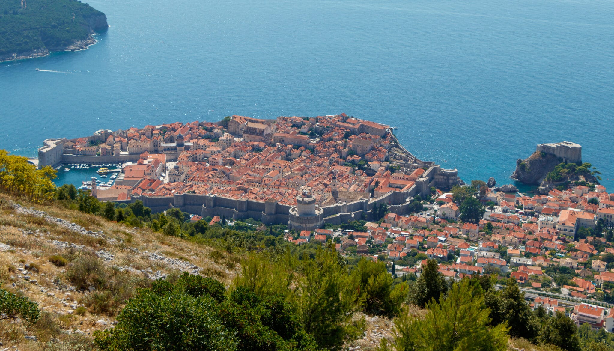 Panorama of Dubrovnik in Croatia from the mountain above the city