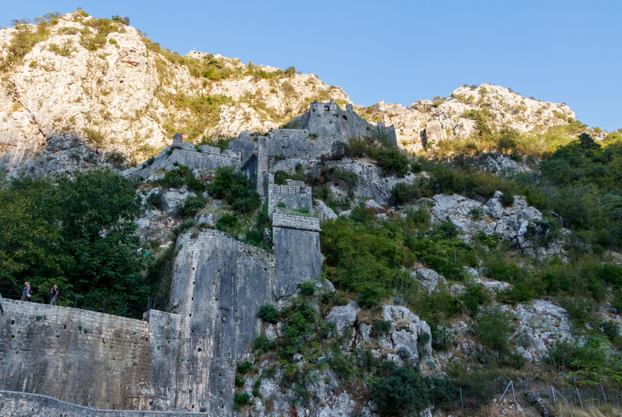 Kotor City Walls go up to the fortress above the city. Montenegro.