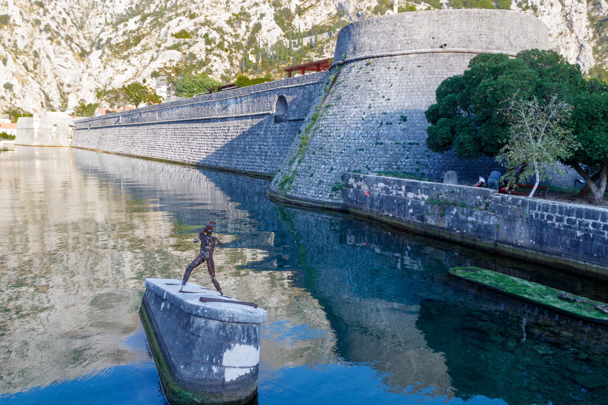 Kotor City Walls and statue. Montenegro.