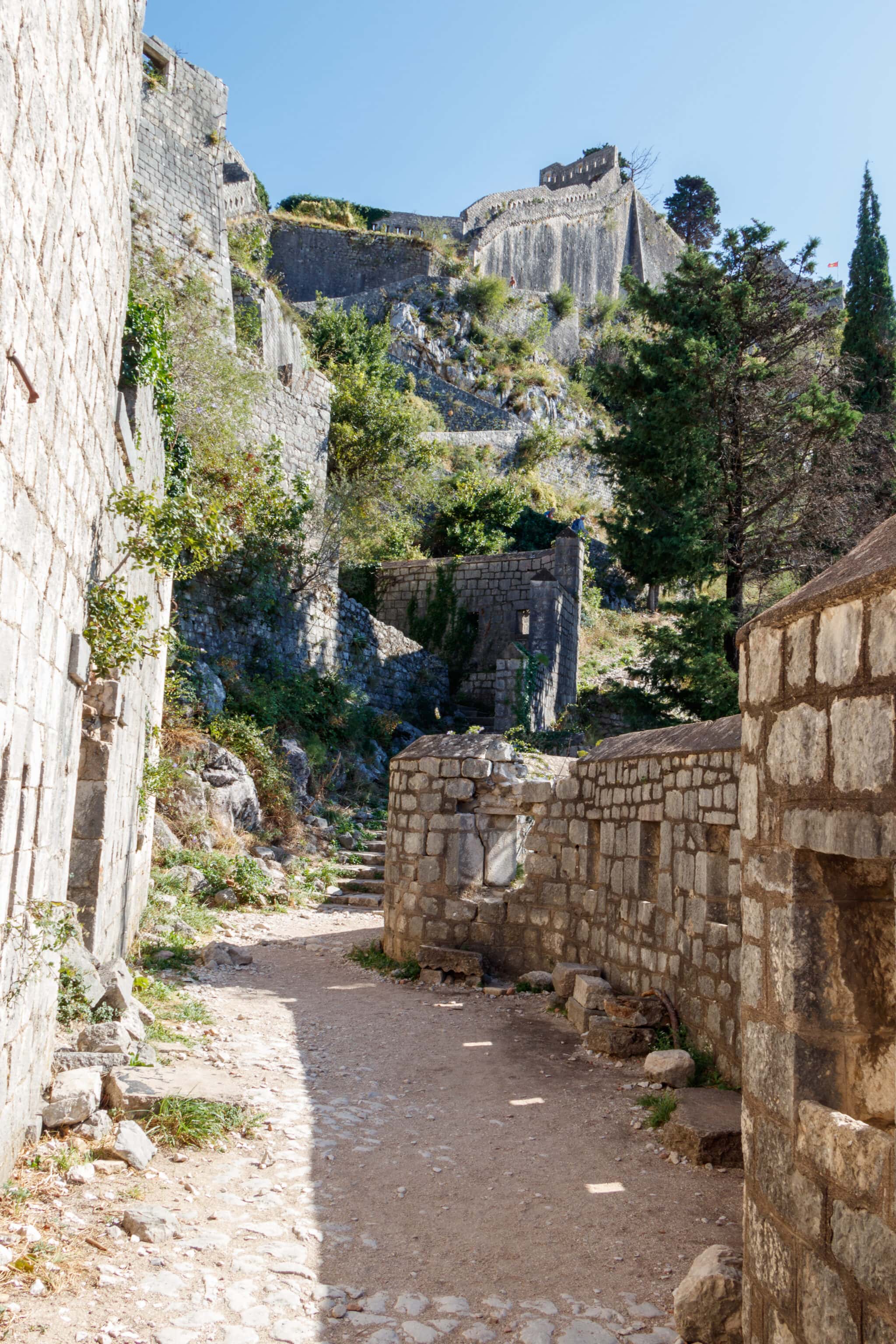 The trailhead to the St. John's fortress in Kotor, Montenegro