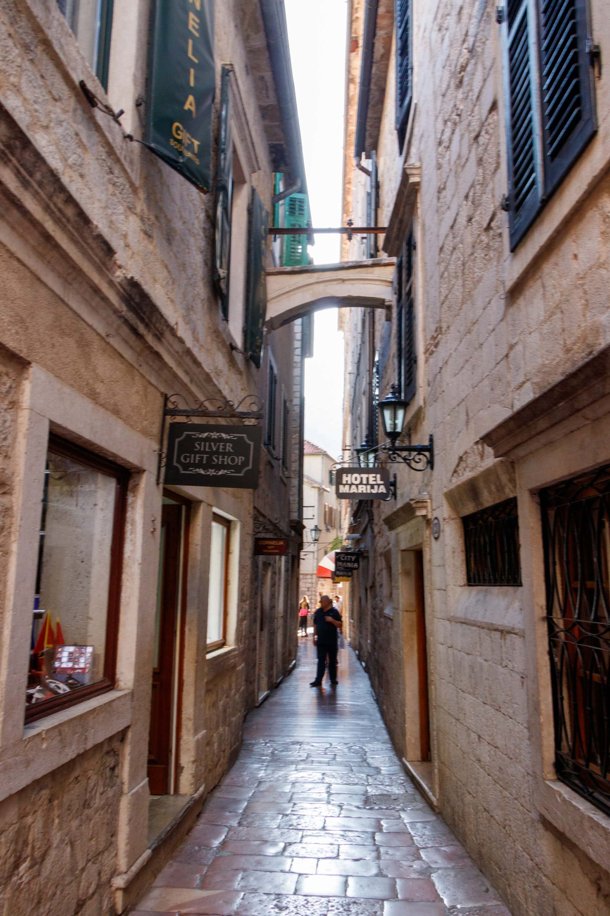 Hotel Marija on one of the streets of the Old Town of Kotor in Montenegro