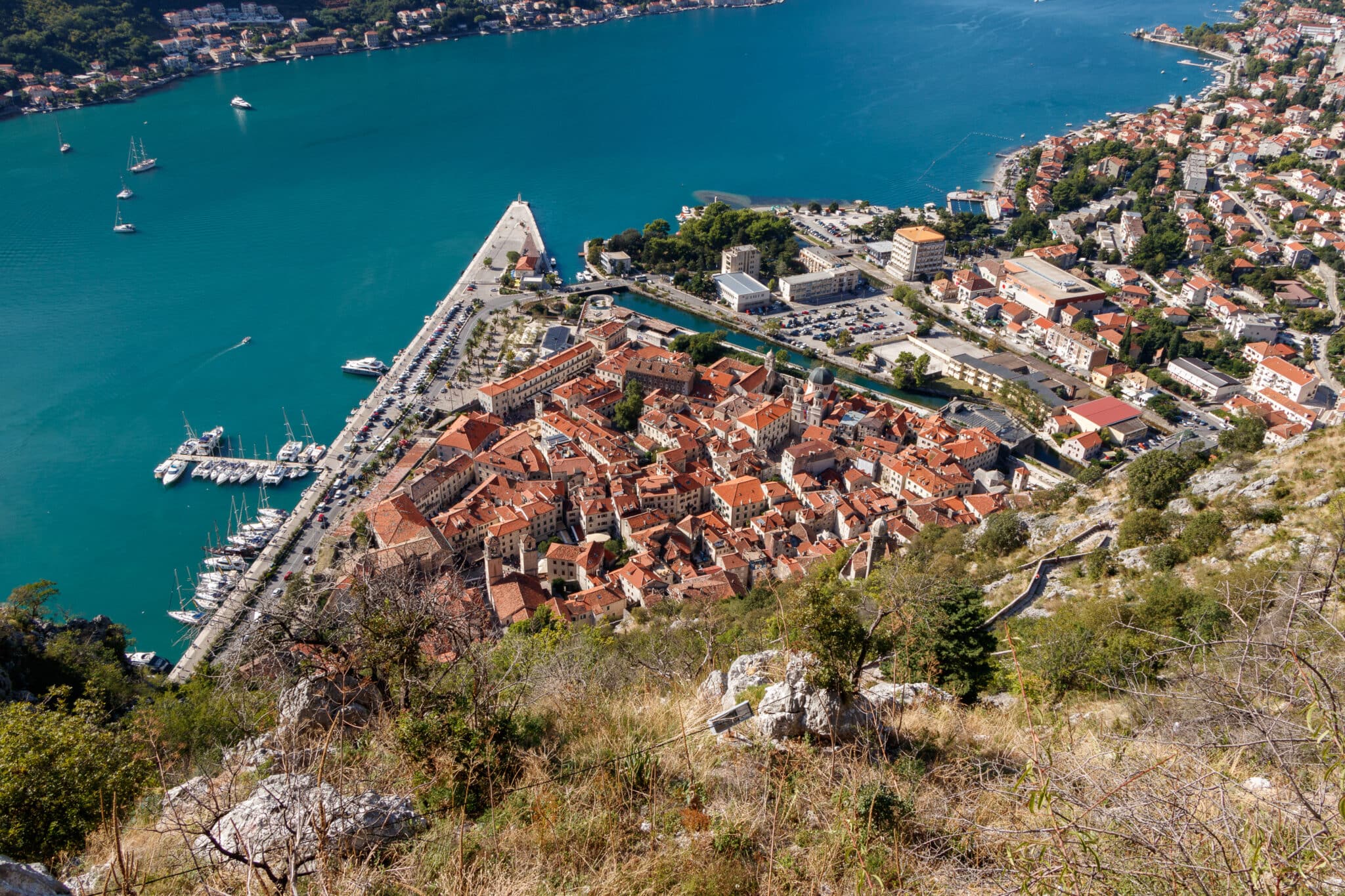 Kotor, Montenegro - panorama of the Old Town from the St. John's fortress