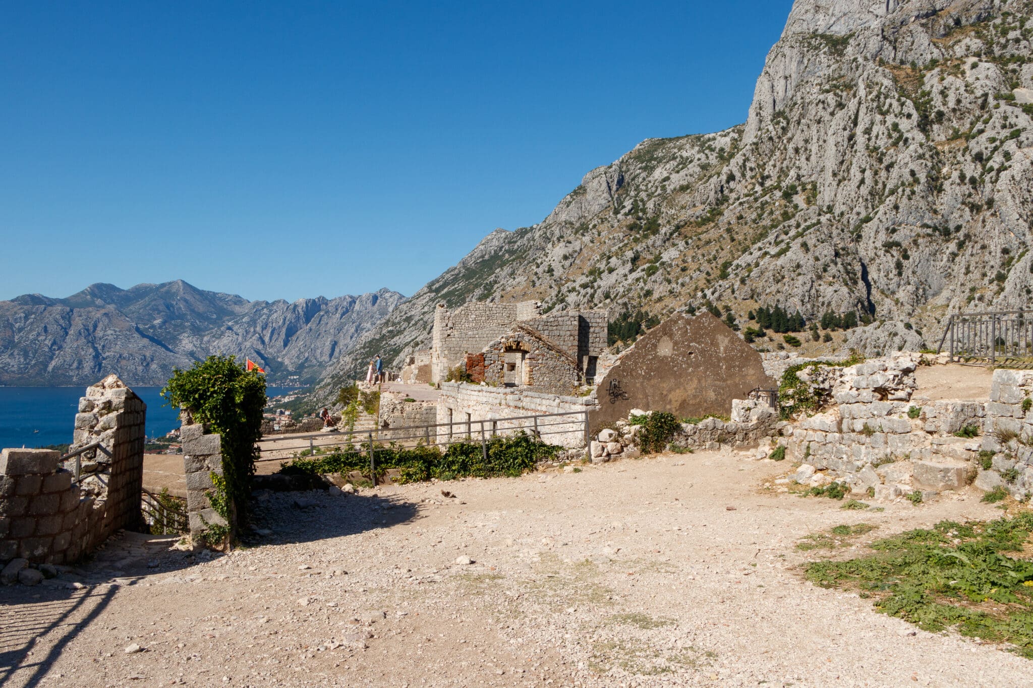 The ruins of the St. John's fortress on a mountain above the city of Kotor in Montenegro