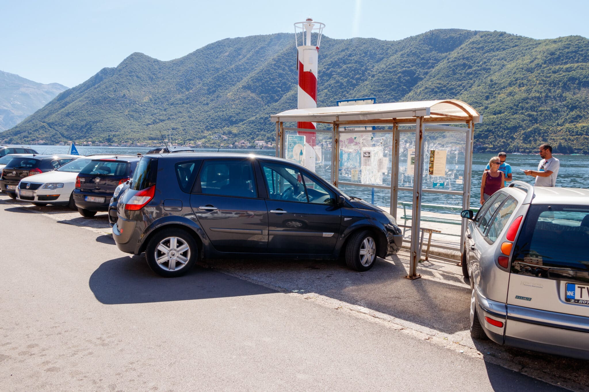 Bus stop in the center of Perast in Montenegro