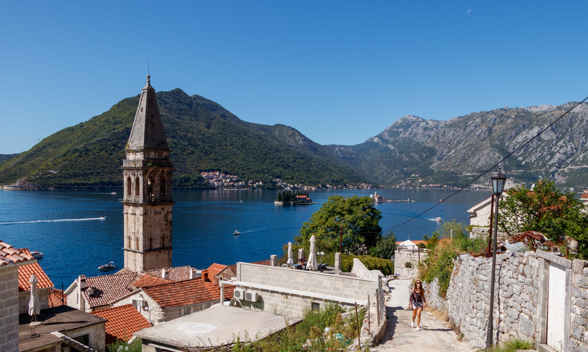 Panorama of the city of Perast and the Bay of Kotor in Montenegro