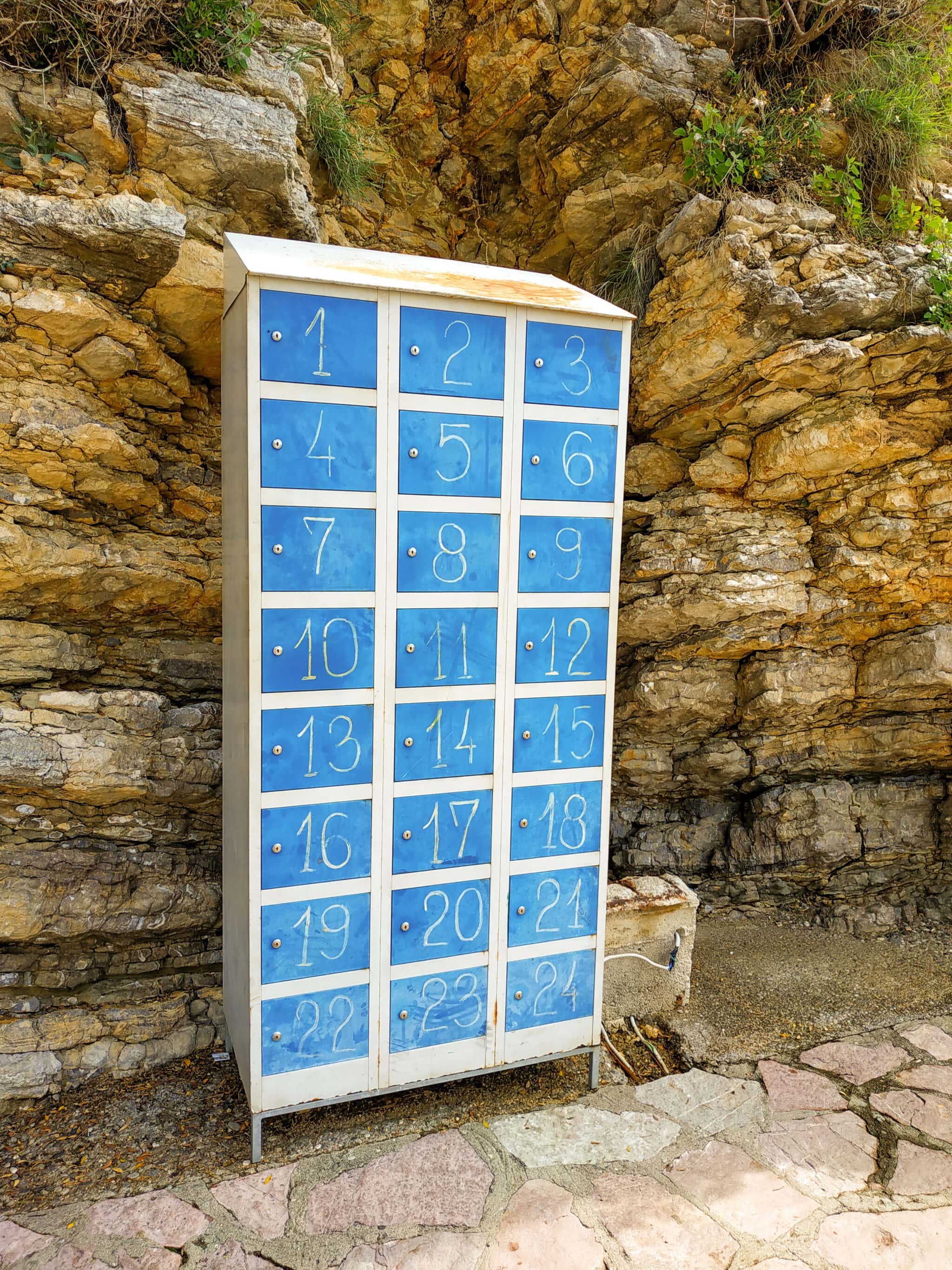 Lockers on Mogren Beach in Budva, Montenegro in 2023